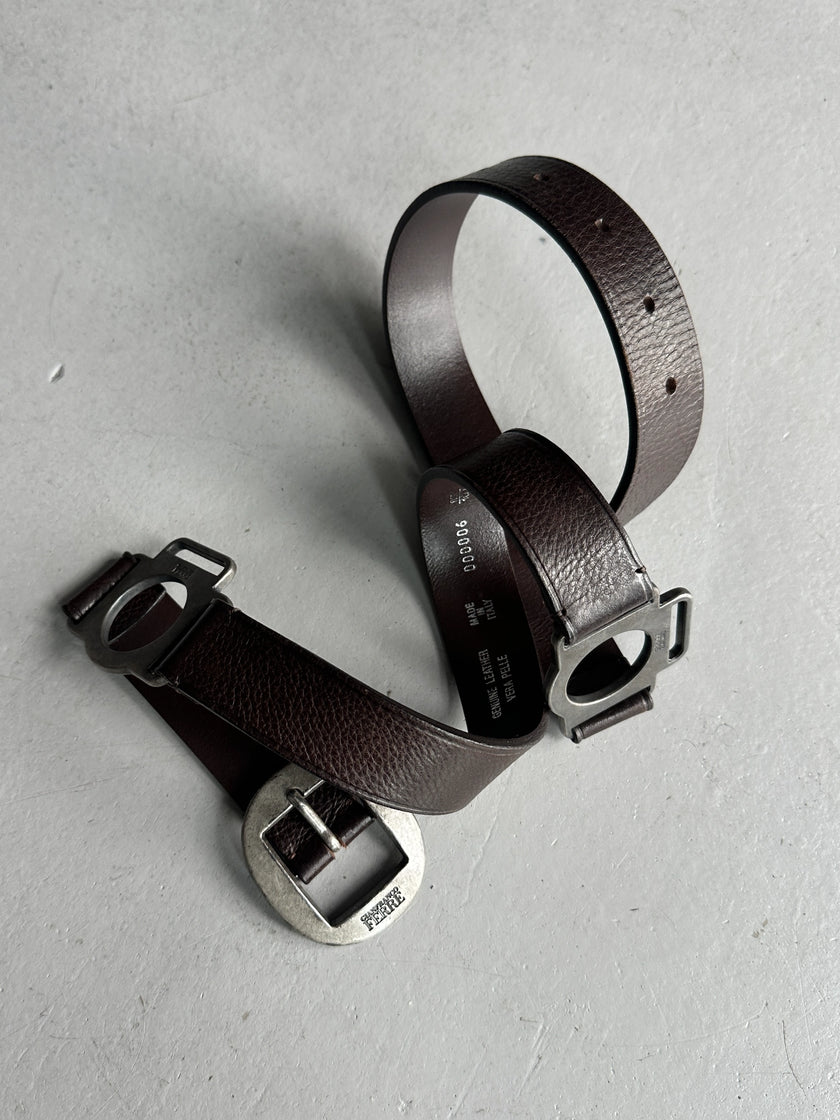 GIANFRANCO FERRÉ - 1990s LEATHER BELT WITH GEOMETRIC METAL CONNECTORS