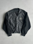 1980s KNITTED CARDIGAN JACKET WITH LEATHER FRONT