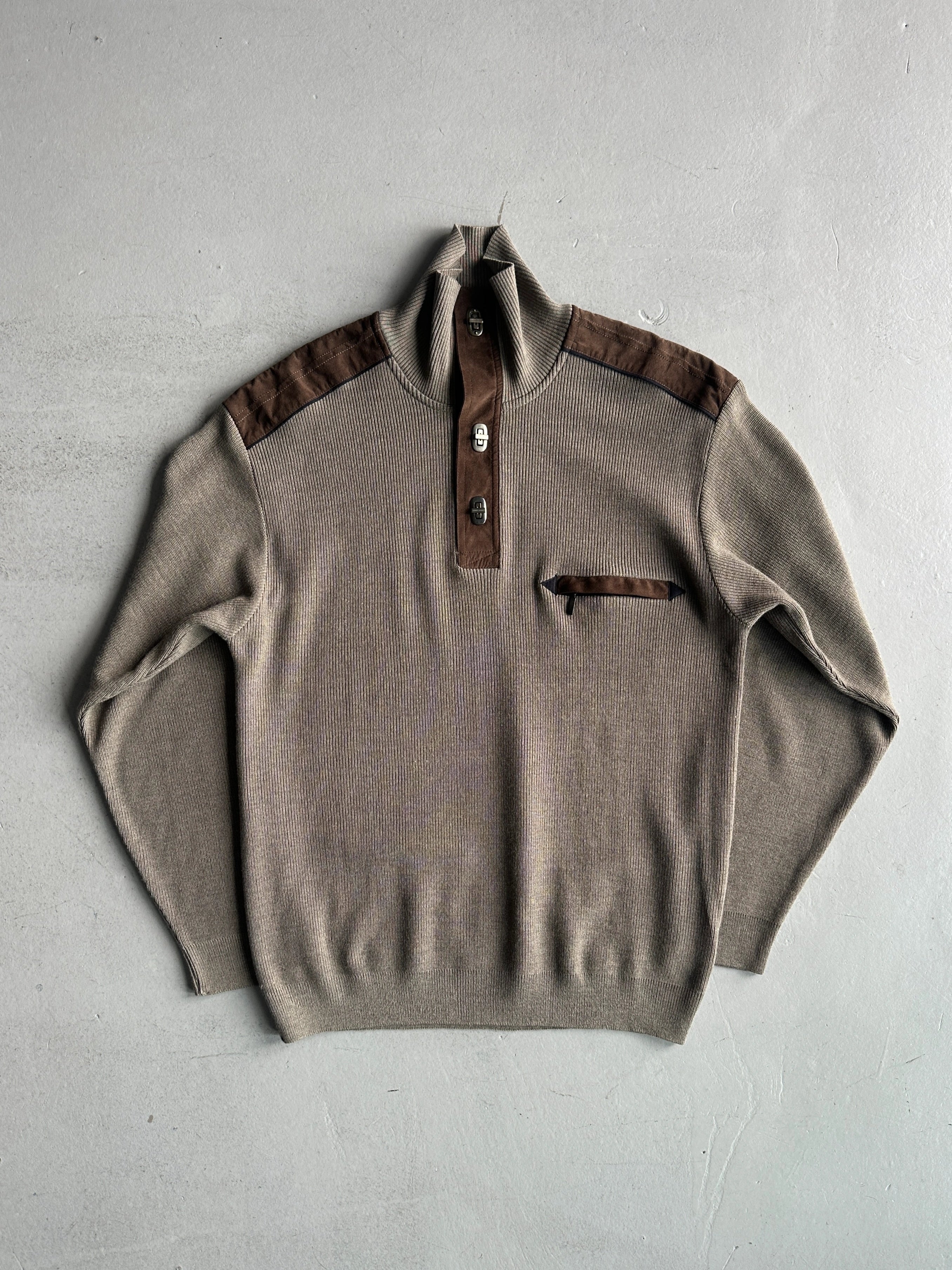 1990s KNIT PULLOVER WITH SUEDE DETAILS