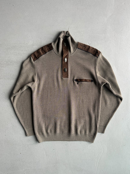 1990s KNIT PULLOVER WITH SUEDE DETAILS