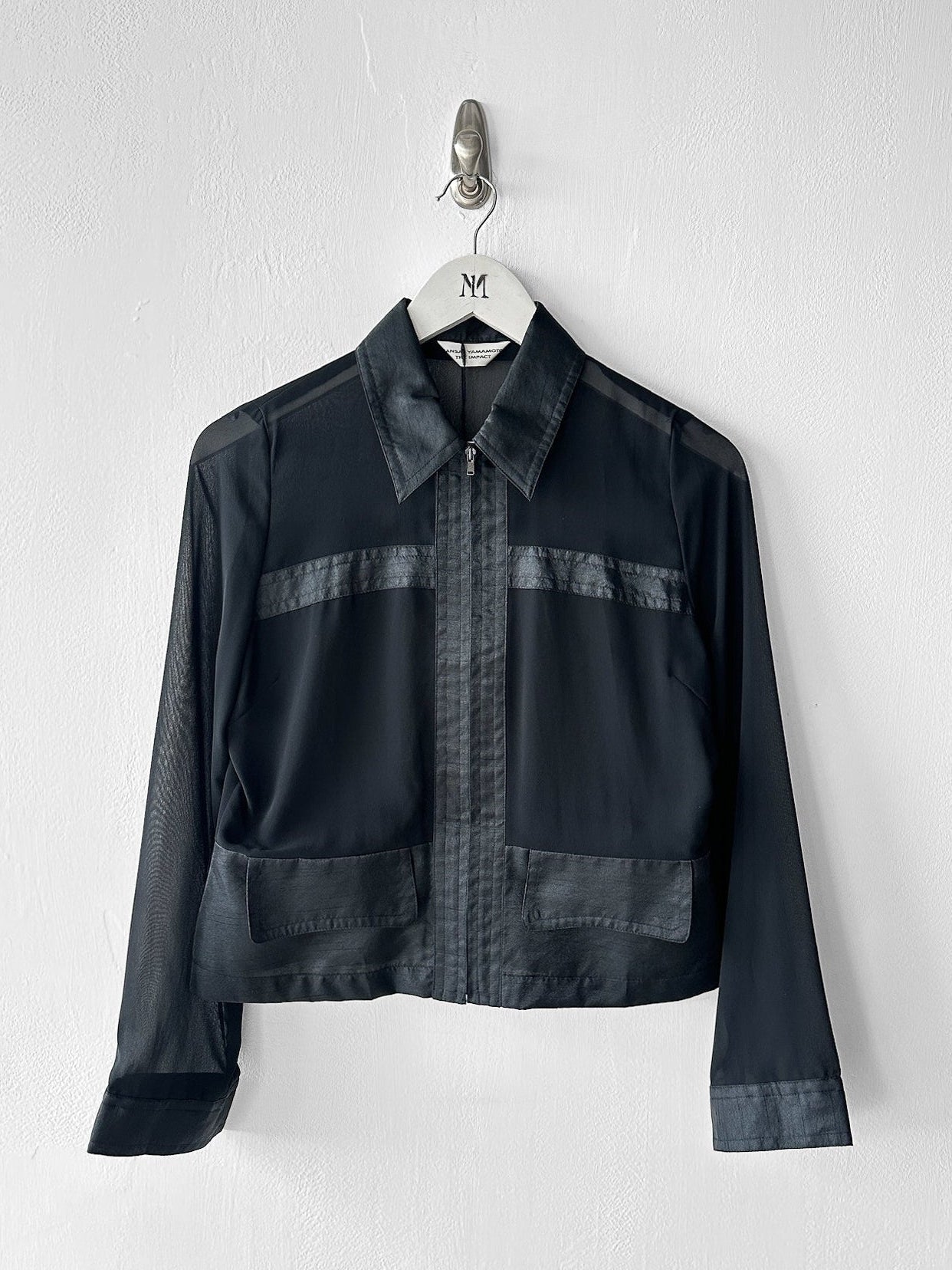 KANSAI YAMAMOTO - late 1990s CROP FIT SHEER JACKET WITH SATIN PANELING