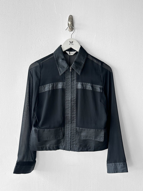 KANSAI YAMAMOTO - late 1990s CROP FIT SHEER JACKET WITH SATIN PANELING