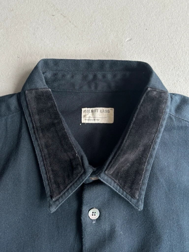 HELMUT LANG - S/S 1997 VELVET DETAIL COLLAR HALF SLEEVE SHIRT
