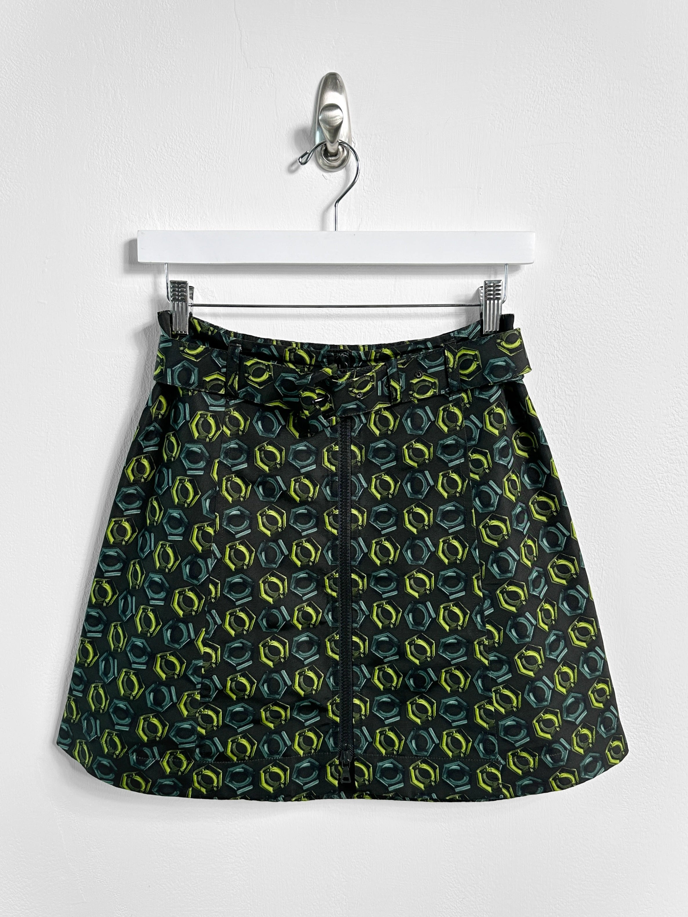 PRADA - S/S 2008 SILK MINI SKIRT WITH FRONT ZIP AND WAIST BELT