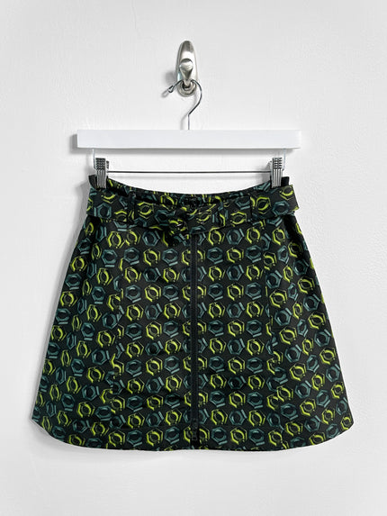 PRADA - S/S 2008 SILK MINI SKIRT WITH FRONT ZIP AND WAIST BELT