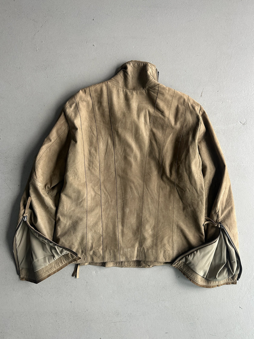 EMPORIO ARMANI - A/W 2011 ASYMMETRICAL ZIP FUNNEL NECK COLLAR CALF LEATHER JACKET