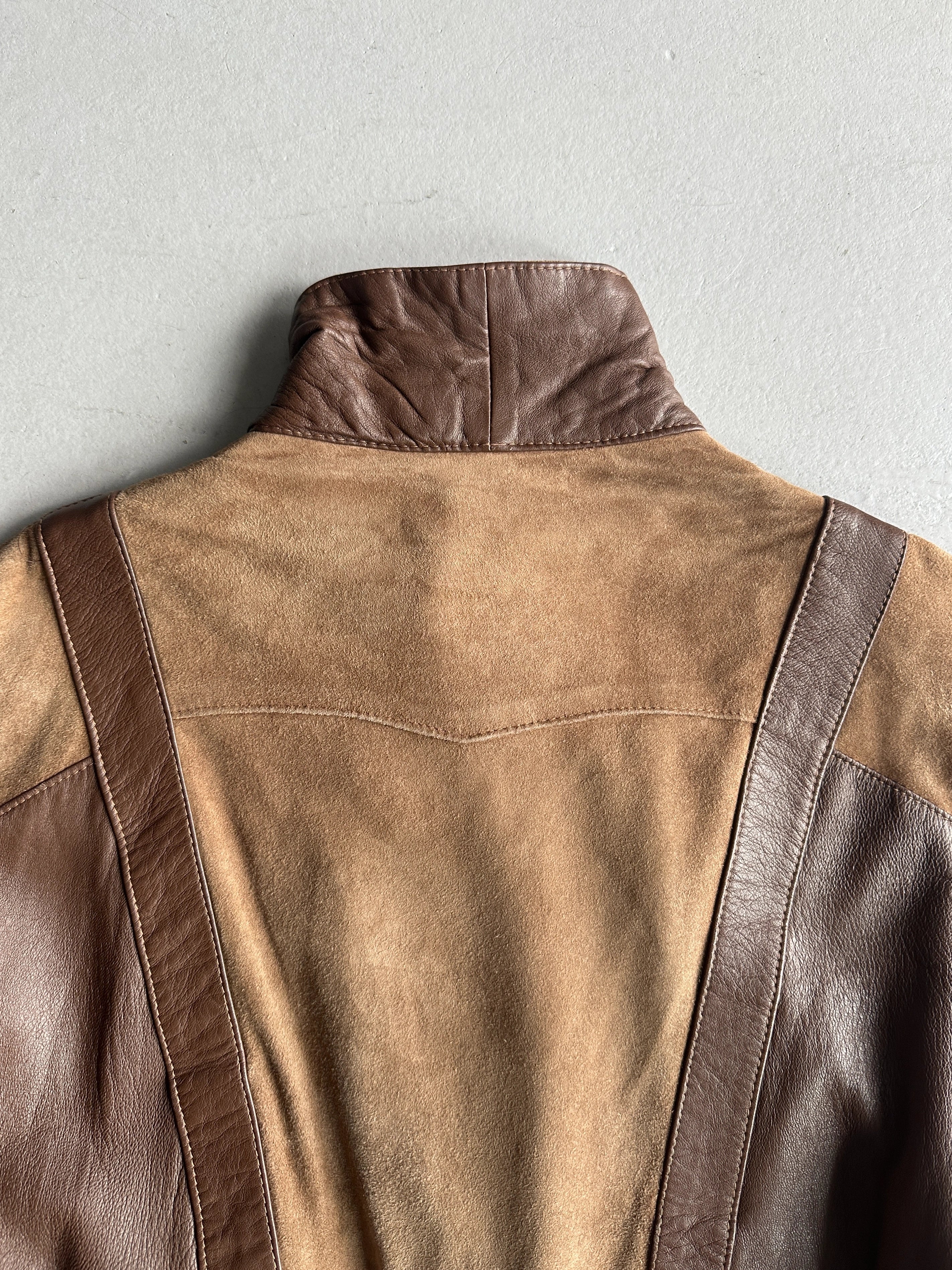1980s DROPPED SHOULDER LEATHER AND SUEDE BOMBER JACKET