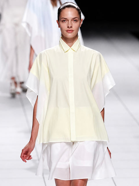 ISSEY MIYAKE - S/S 2014 LAYERED BLOUSE WITH CONTRASTING YELLOW INNERN LAYER