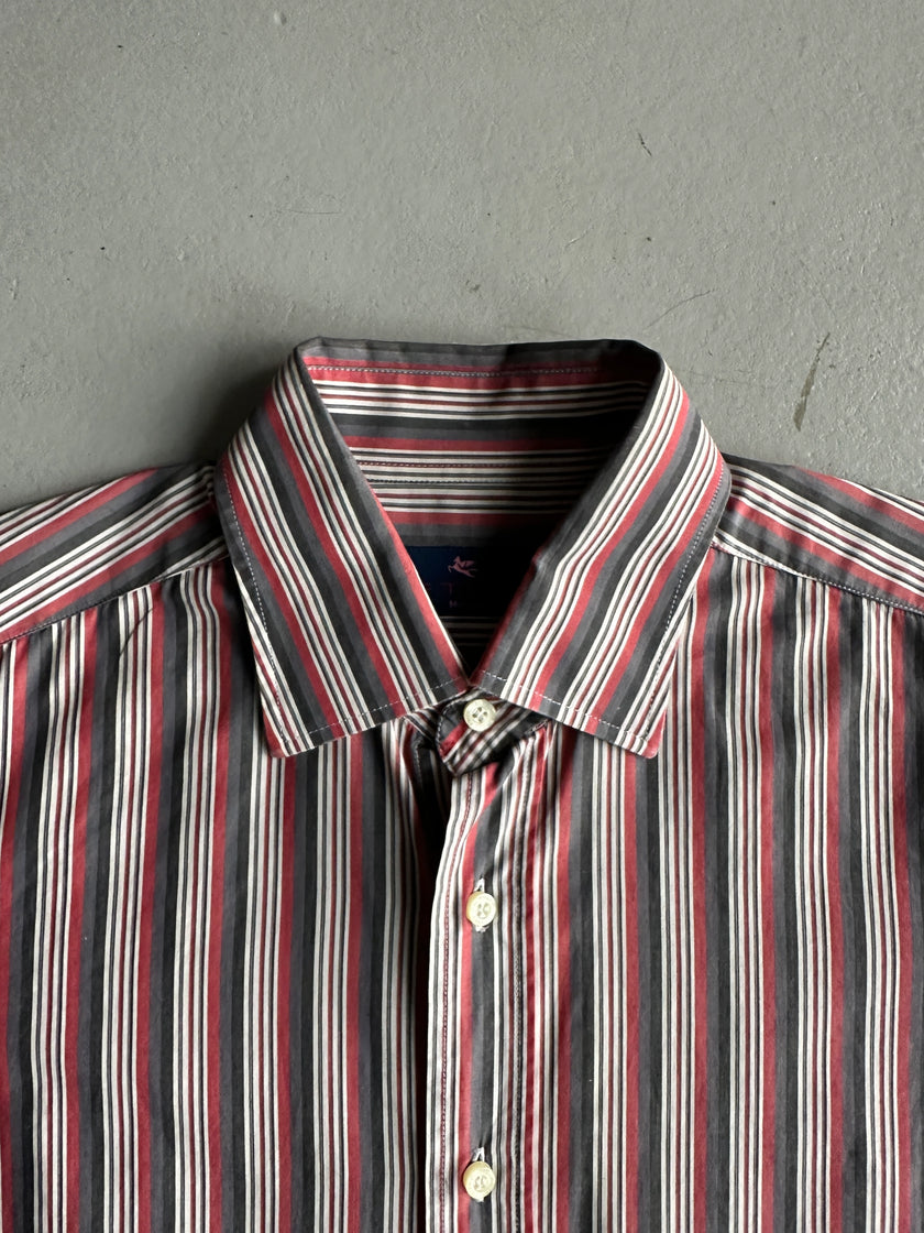 ETRO - 1990s SQUARE COLLAR STRIPED LONG SLEEVE SHIRT