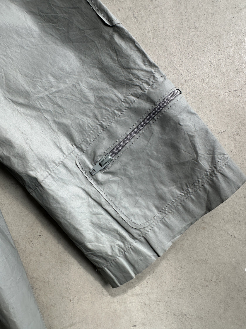 MIU MIU -  S/S 1999 METALLIC SILVER STRAIGHT FIT WAXED JACKET