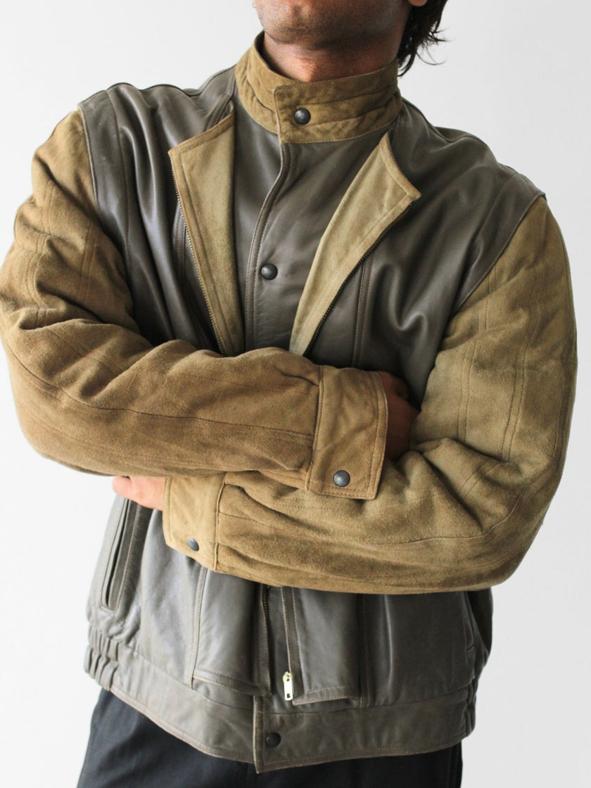 LOUIS FÉRAUD - 1980s CONTRASTING GREEN LAYERED LEATHER JACKET