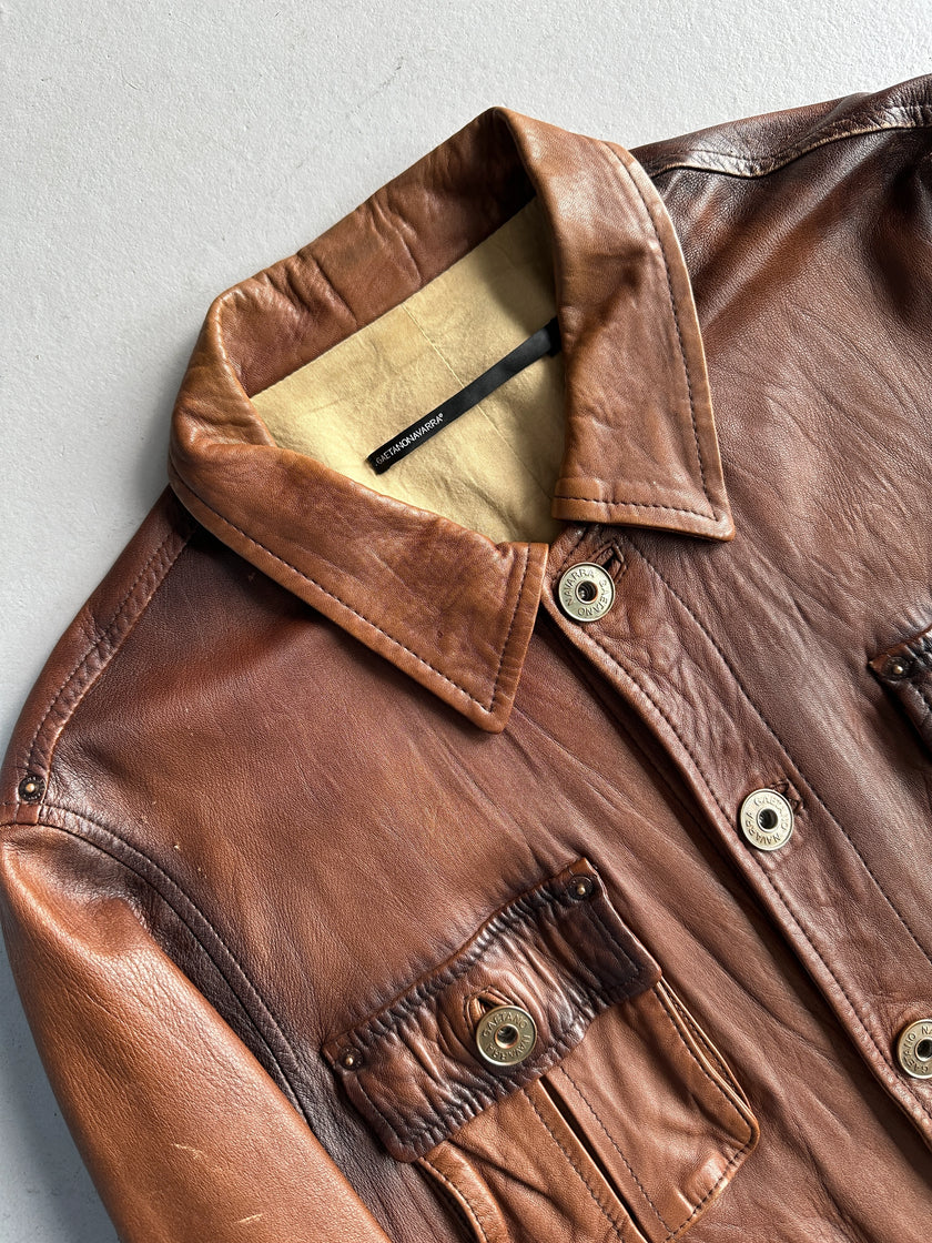 GAETANO NAVARRA - S/S 2007 MULTI POCKET DISTRESSED LEATHER JACKET