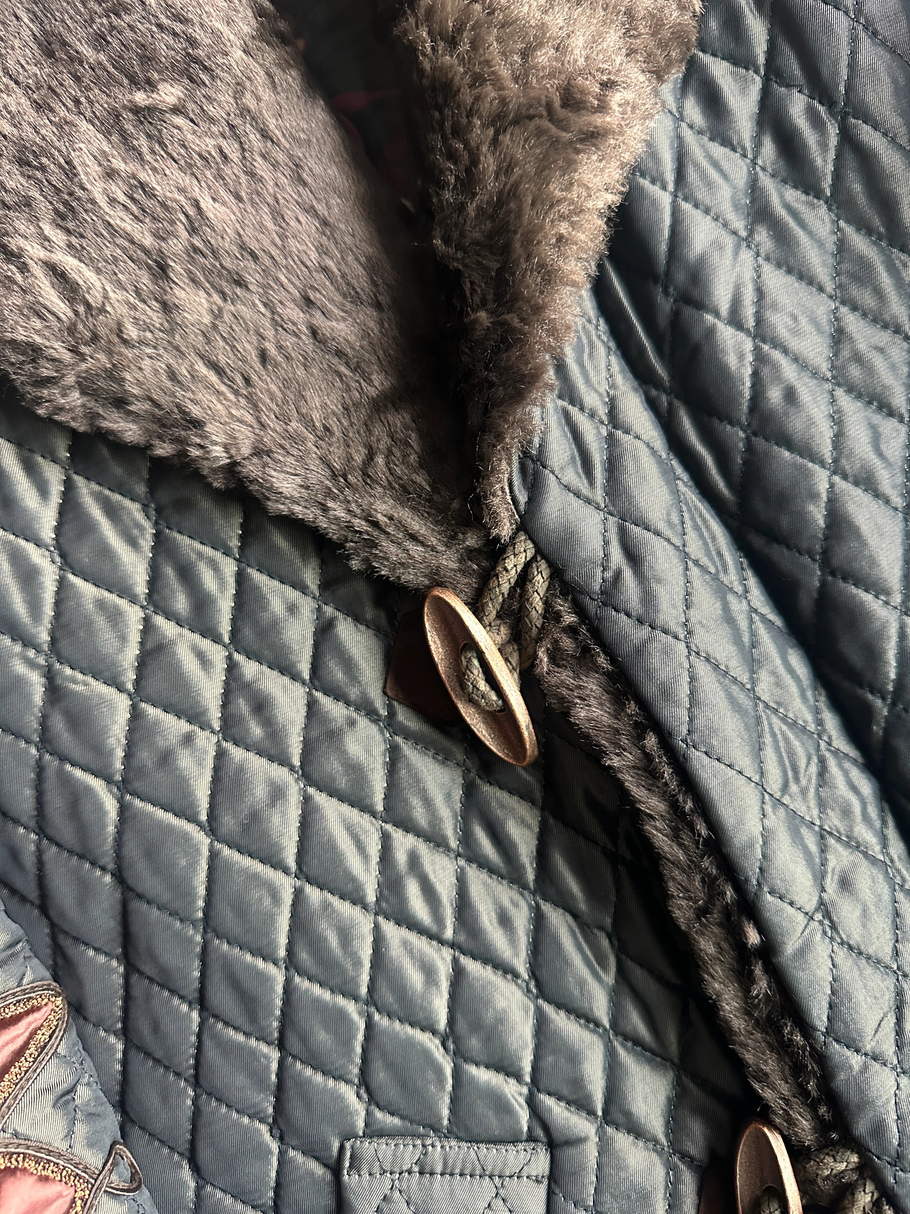 KANSAI YAMAMOTO - 1990s OVERSIZED QUILTED COAT WITH FUR COLLAR