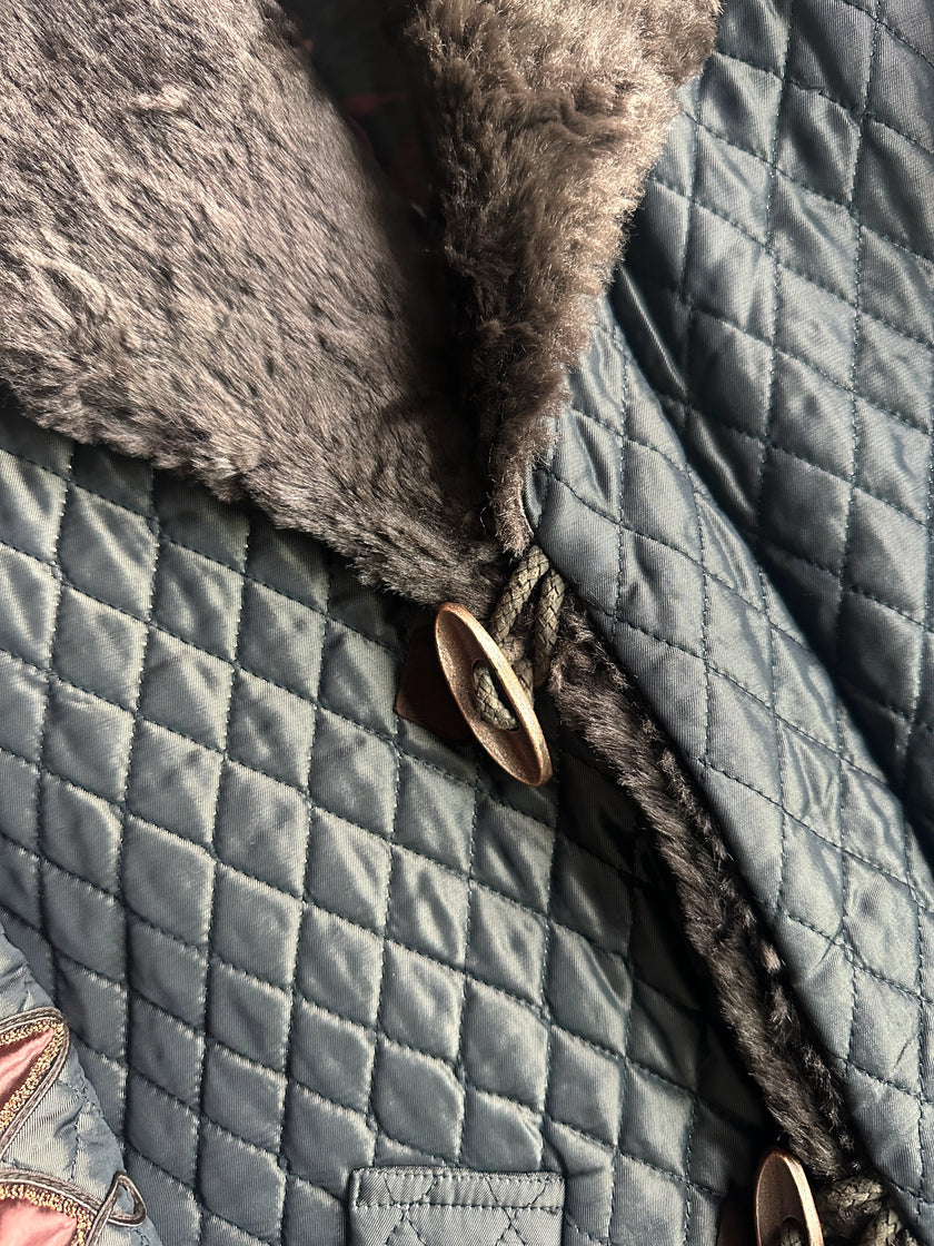 KANSAI YAMAMOTO - 1990s OVERSIZED QUILTED COAT WITH FUR COLLAR