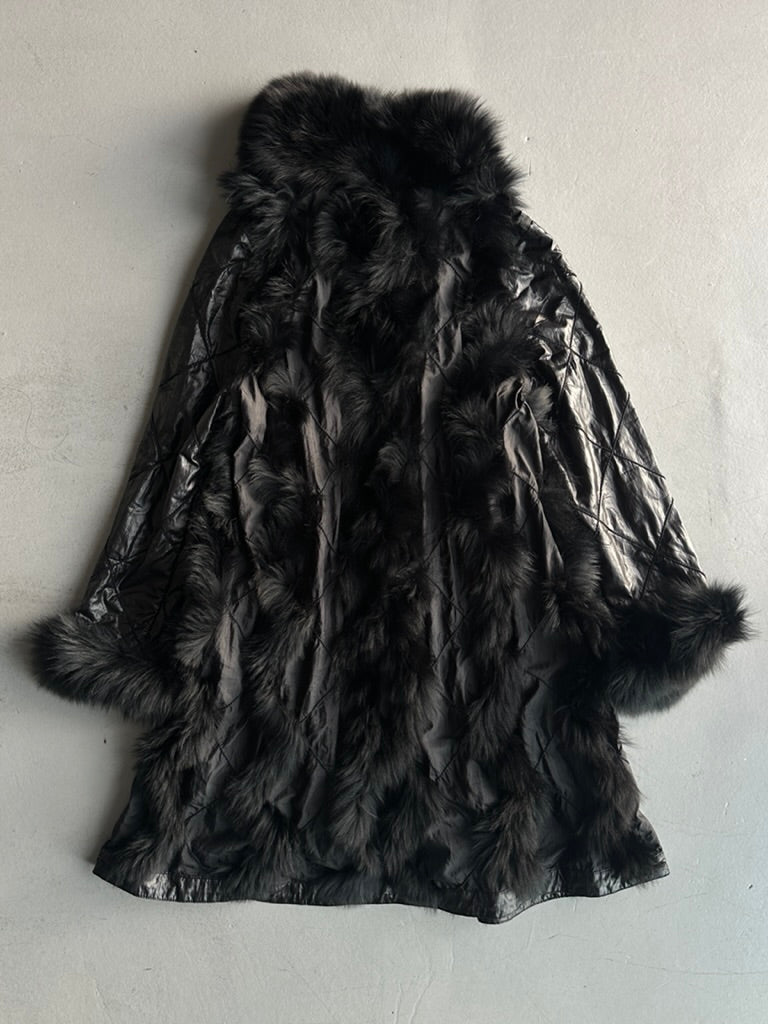 KANSAI YAMAMOTO IMPACT - 1990s REVERSIBLE QUILTED COAT WITH FOX FUR DETAILS