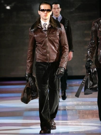 EMPORIO ARMANI - F/W 2005 BIKER LEATHER JACKET WITH SNAKESKIN DETAILS