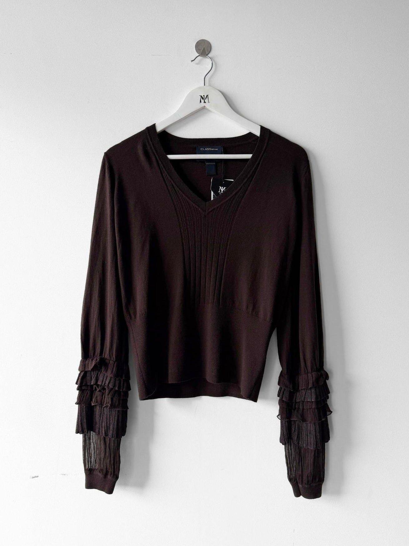 ROBERTO CAVALLI - early 2000s V NECK SOFT KNIT WITH SHEER DETAIL AT SLEEVE