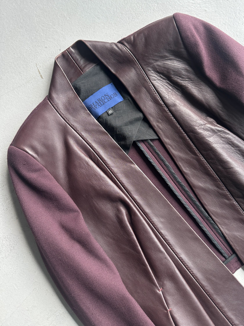 SHARON WAUCHOB - 2000s LEATHER FRONT DRAPED BLAZER