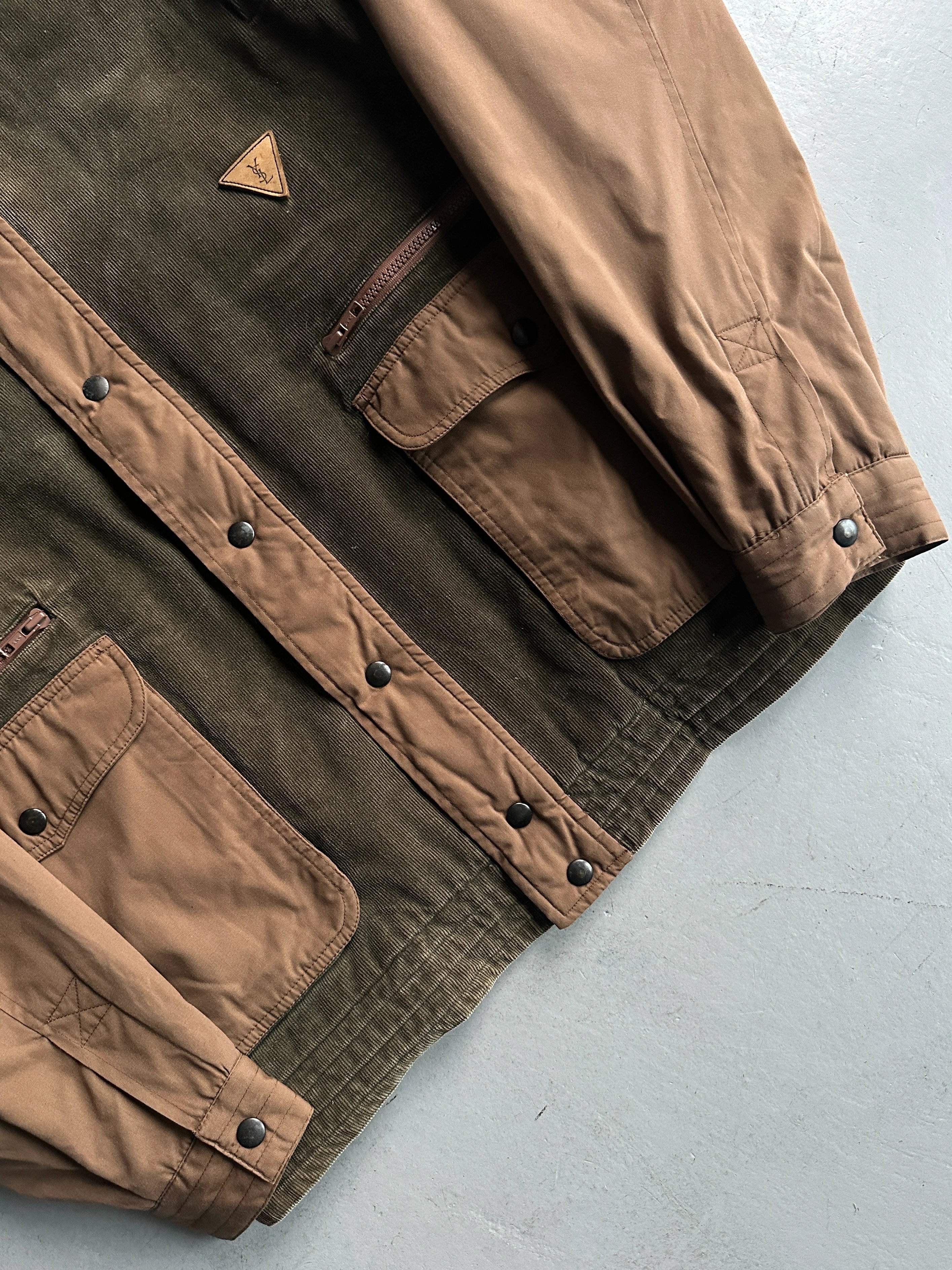 YVES SAINT LAURENT - 1980s CORDUROY JACKET WITH CONTRASTING SLEEVE