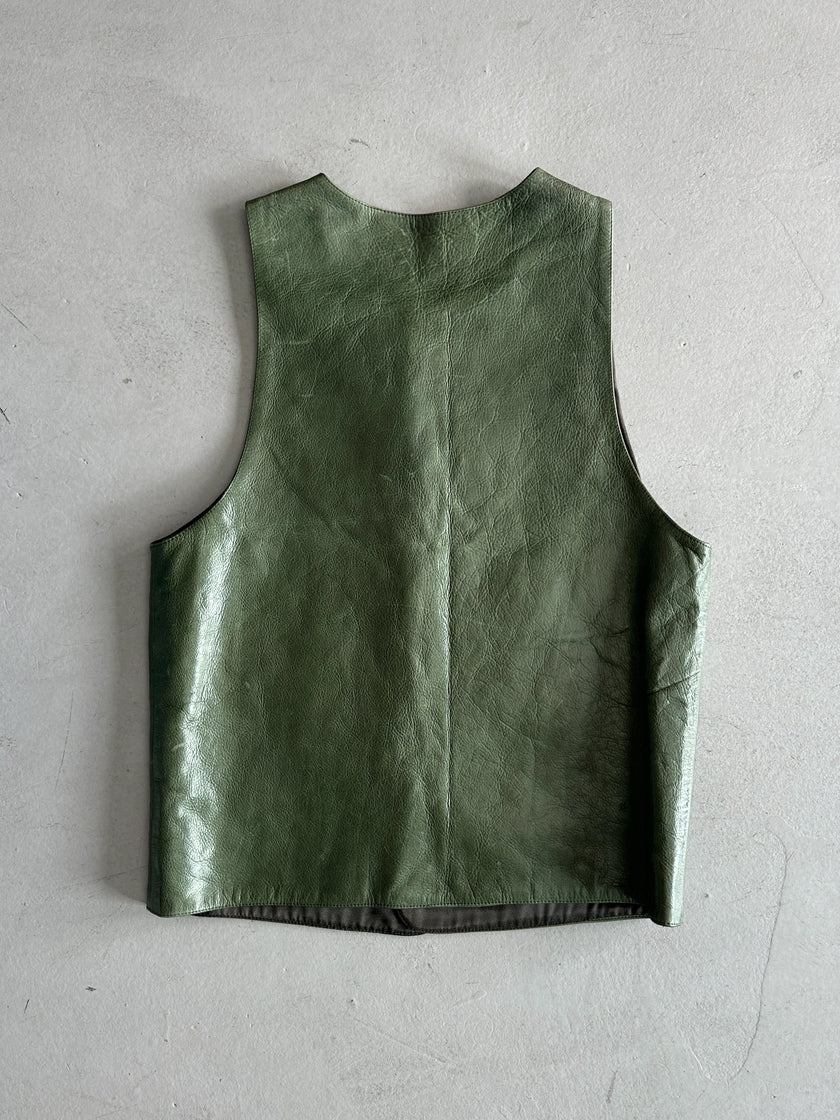 CALUGI E GIANNELLI - 1980s FROG MOTIFS LEATHER BUTTONED VEST GILET