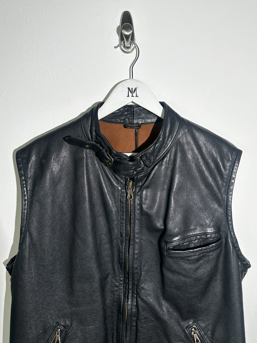 EMPORIO ARMANI - 1980s ZIPPED LEATHER BIKER VEST JACKET