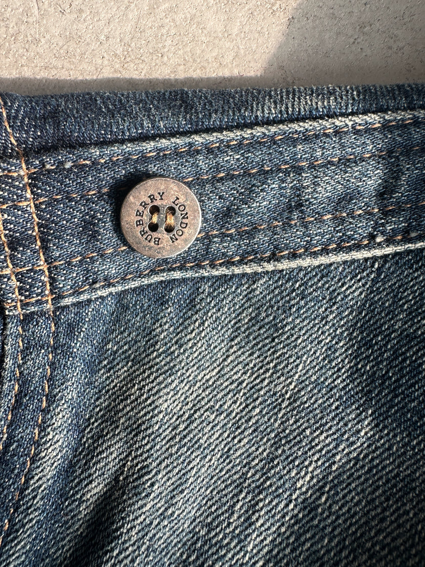 BURBERRY - 2000s DENIM BOMBER JACKET WITH KNITTED DETAILS