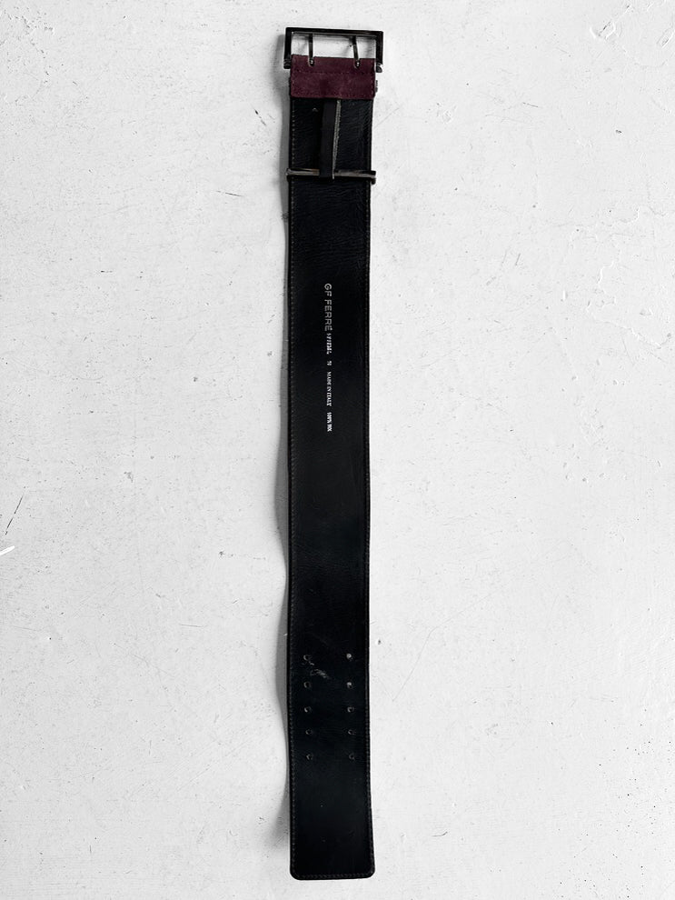 GIANFRANCO FERRÉ - late 1990s WIDE SUEDE BELT WITH DOUBLE PRONG BUCKLE