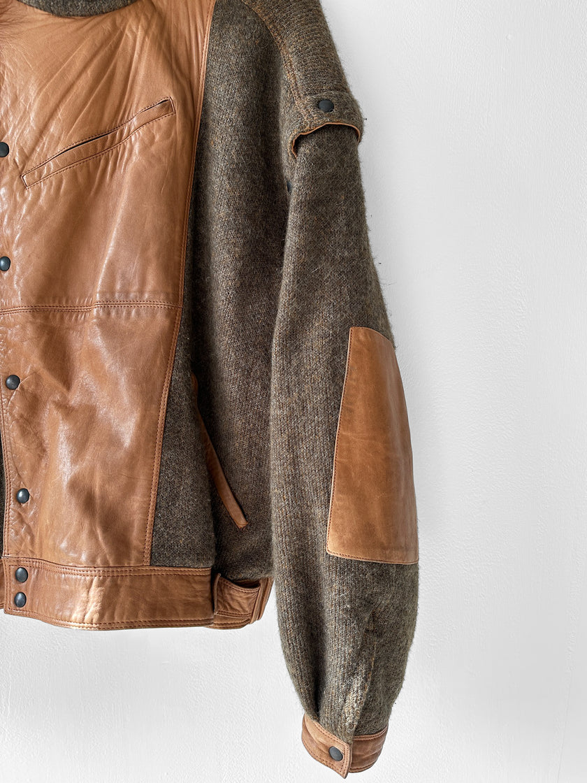 ITALIAN LABEL - 1980s WOOL BOMBER JACKET WITH LEATHER PANELS