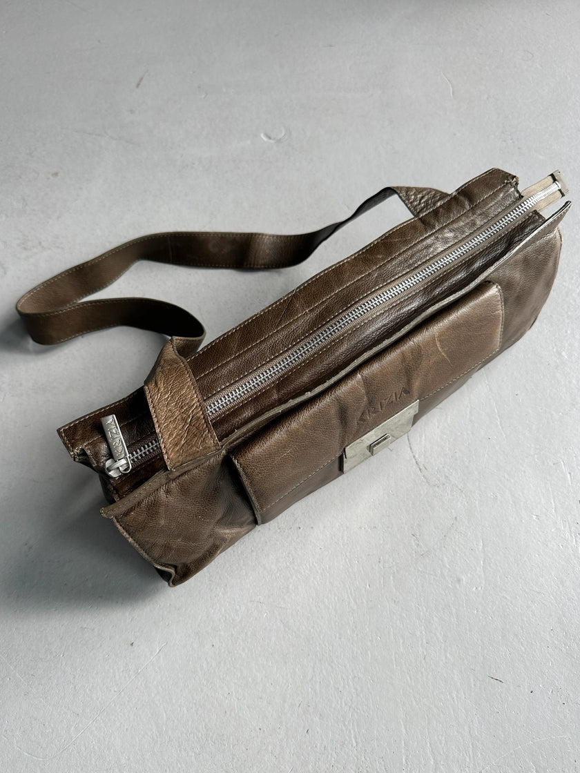 KRIZIA - 1990s LEATHER SILHOUETTE SHOULDER BAG