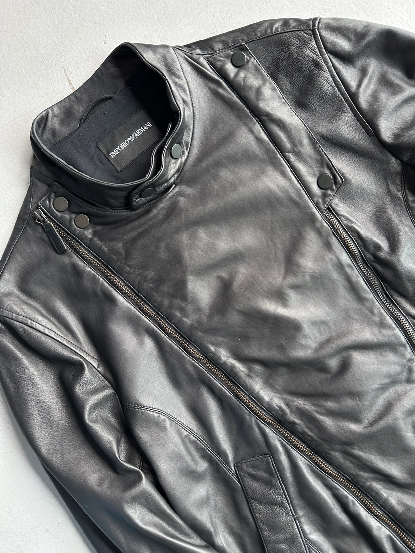 EMPORIO ARMANI - S/S 2009 ASYMMETRIC DOUBLE ZIP SOFT LEATHER JACKET