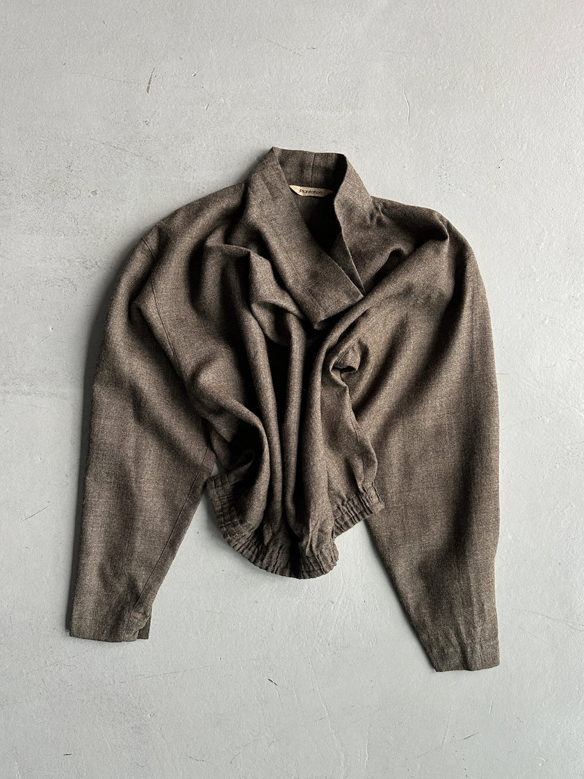 PLANTATION ISSEY MIYAKE - 1980s DRAPED COLLAR BOXY FIT BLOUSE