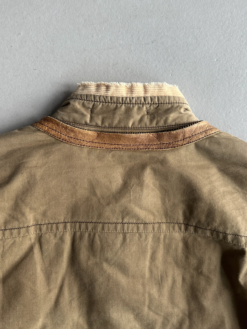 DSQUARED2 - F/W 2002 HOMELESS COLLECTION LAYERED DENIM SLEEVE JACKET WITH LEATHER DETAILS