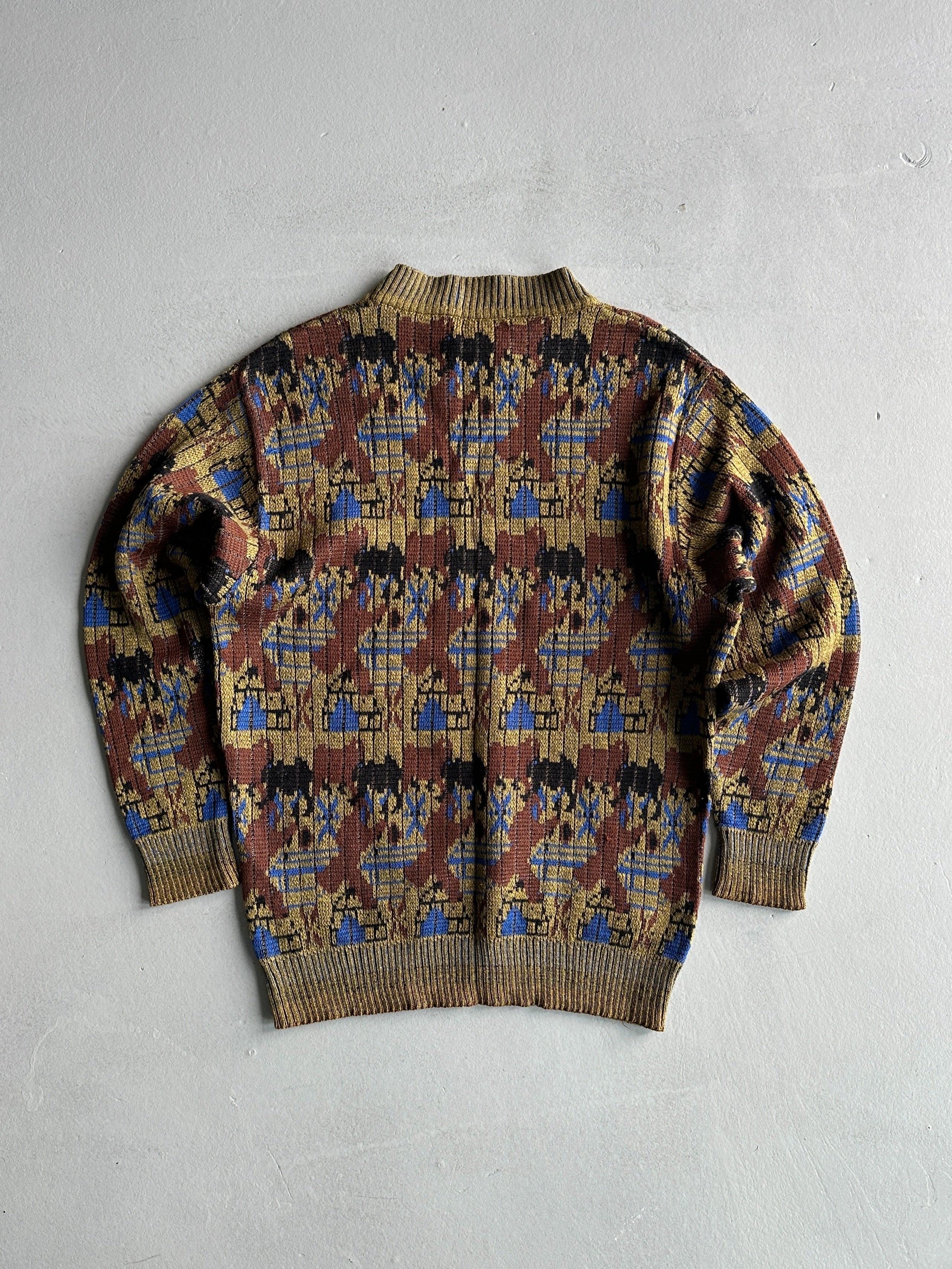 1980s JACQUARD PRINT ROUND NECK KNIT JUMPER