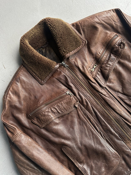 GIANNI VERSACE - 1980s LEATHER AVIATOR BOMBER JACKET WITH SHEARLING COLLAR