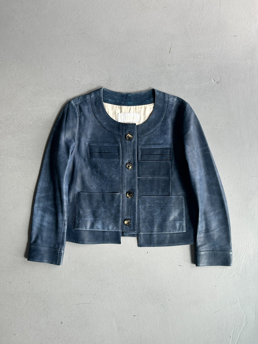 CHLOÉ - 2000s CROPPED FIT DISTRESSED LEATHER JACKET