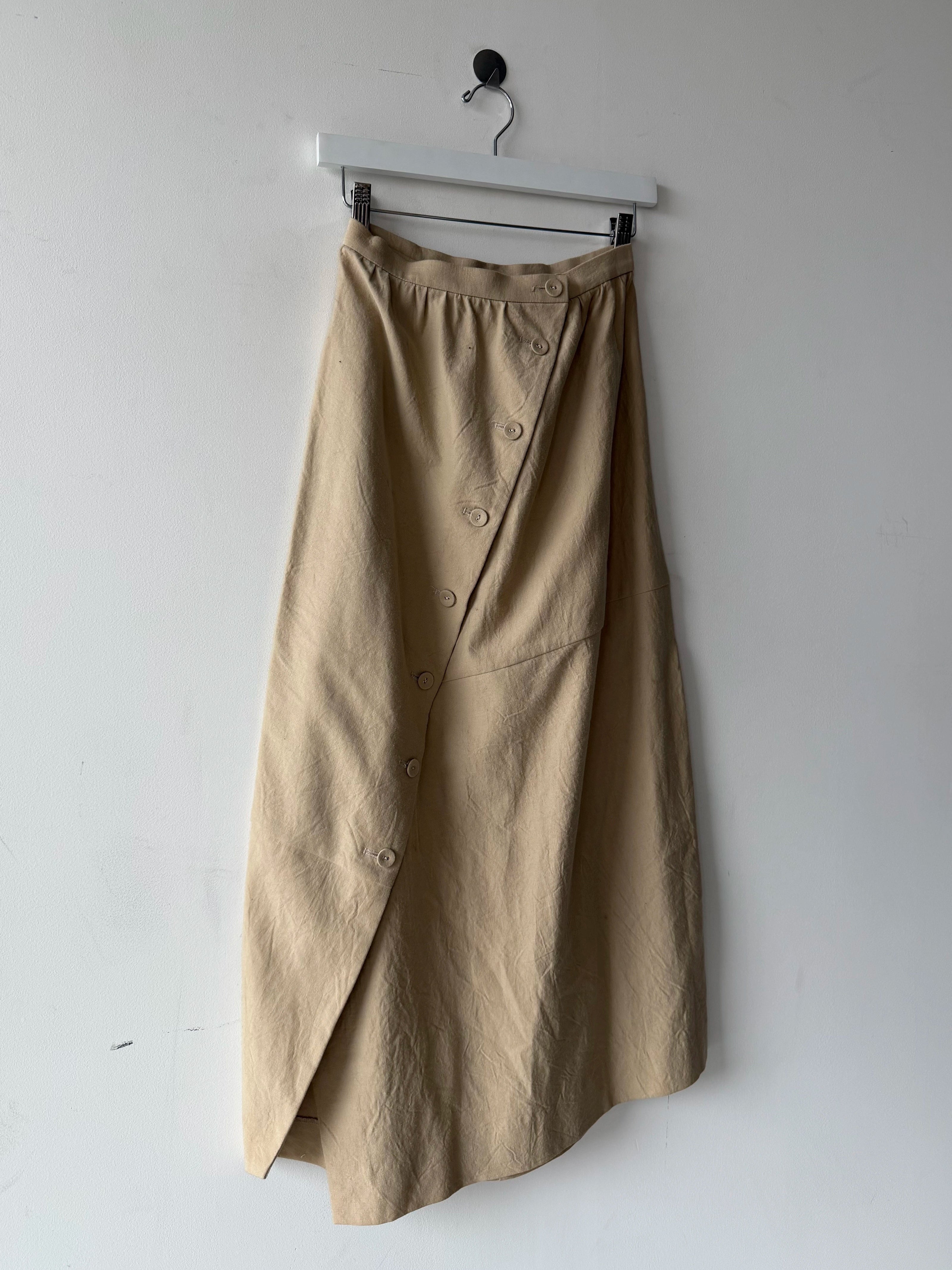ISSEY MIYAKE HAI - 1980s ASYMMETRIC BUTTONS FRONT MAXI SKIRT