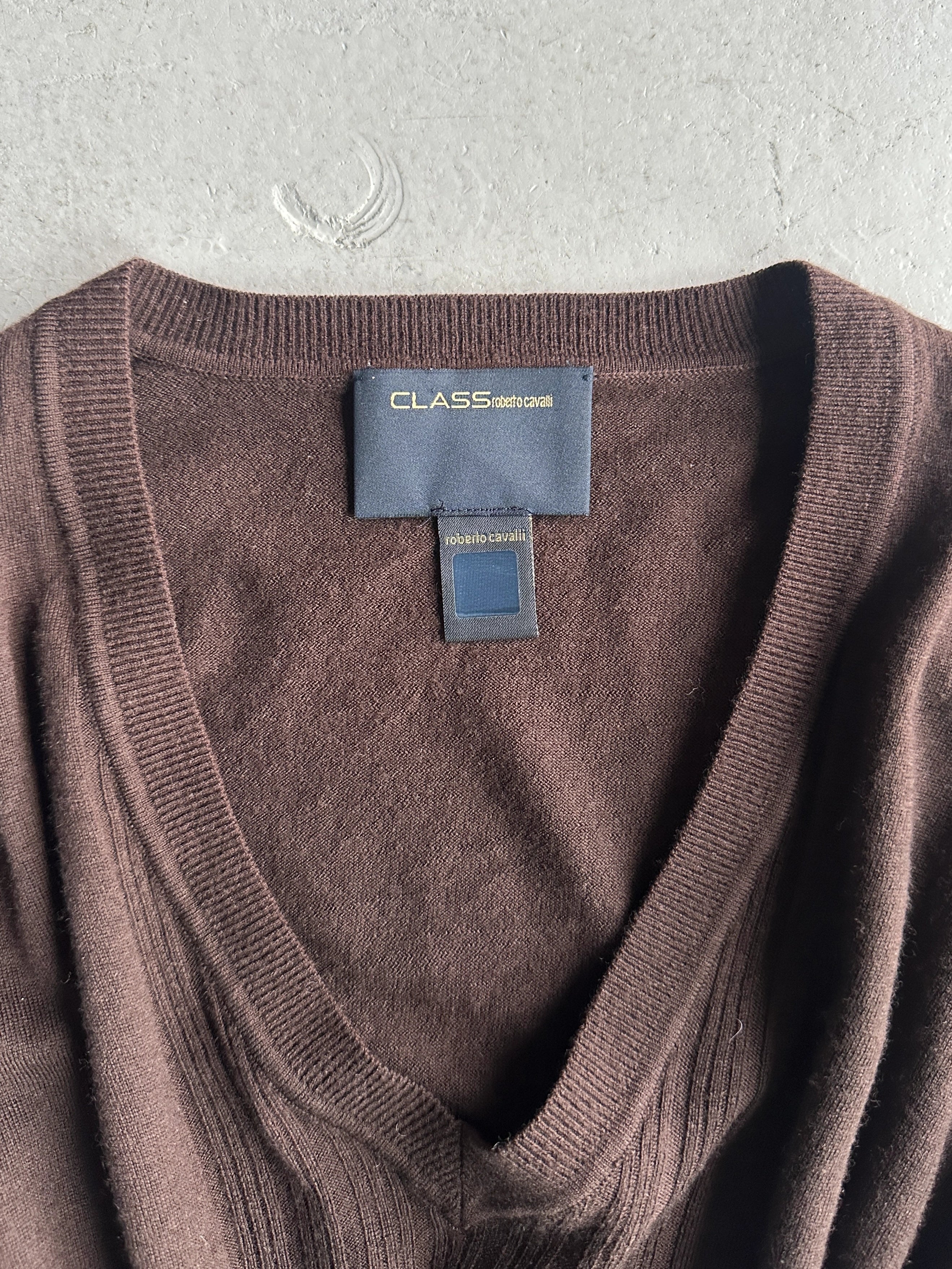 ROBERTO CAVALLI - early 2000s V NECK SOFT KNIT WITH SHEER DETAIL AT SLEEVE
