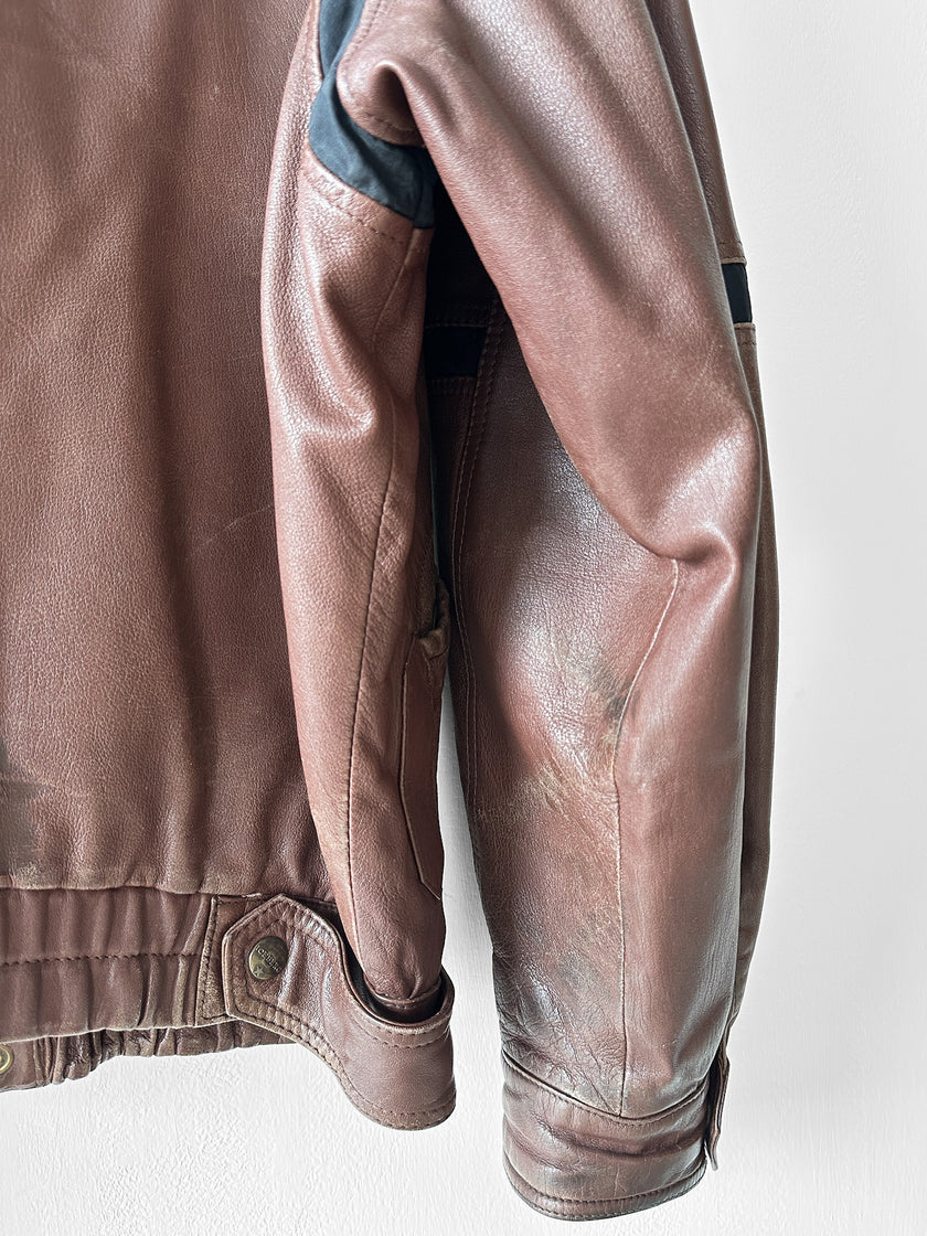 ICEBERG - 1980s LEATHER BOMBER JACKET WITH SHEARLING COLLAR