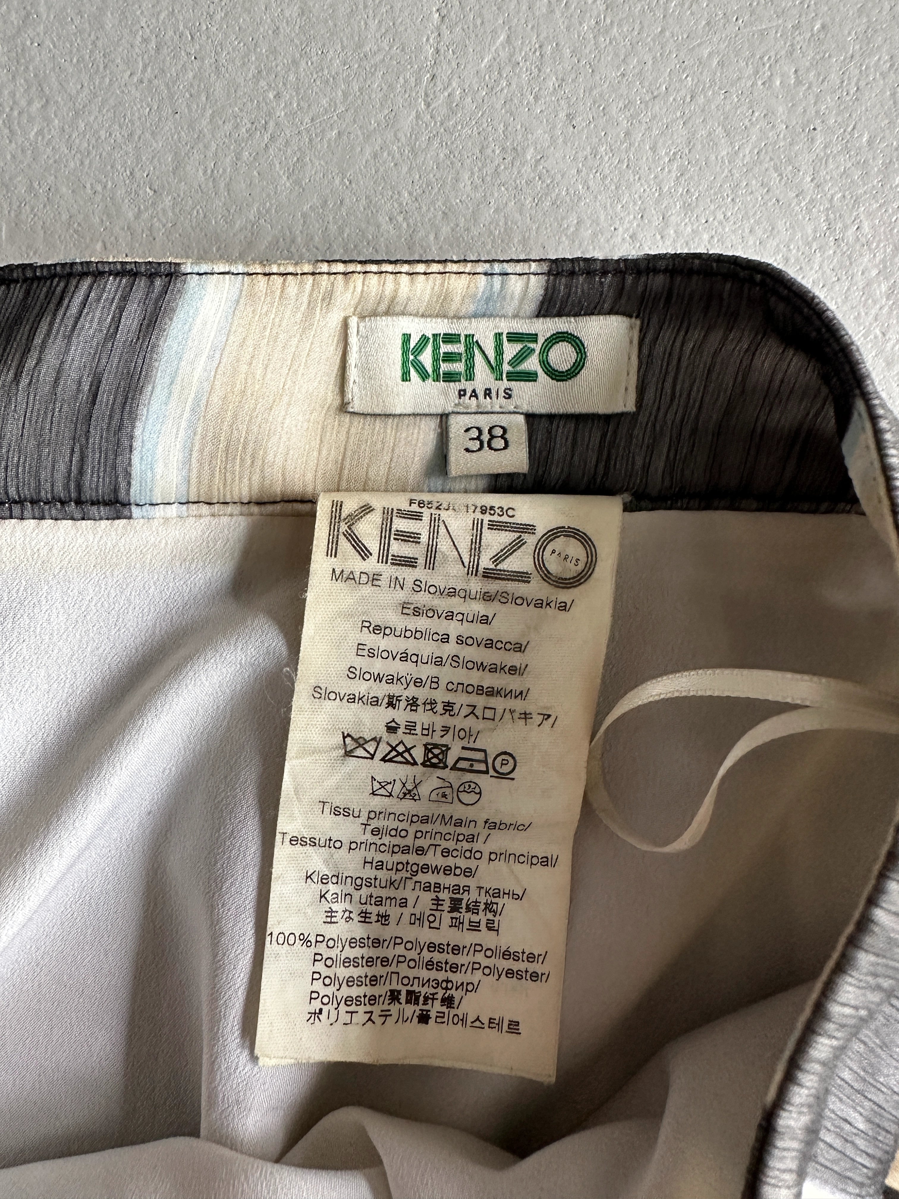 KENZO - 1990s GEOMETRIC PRINT MESH PLEATED SKIRT