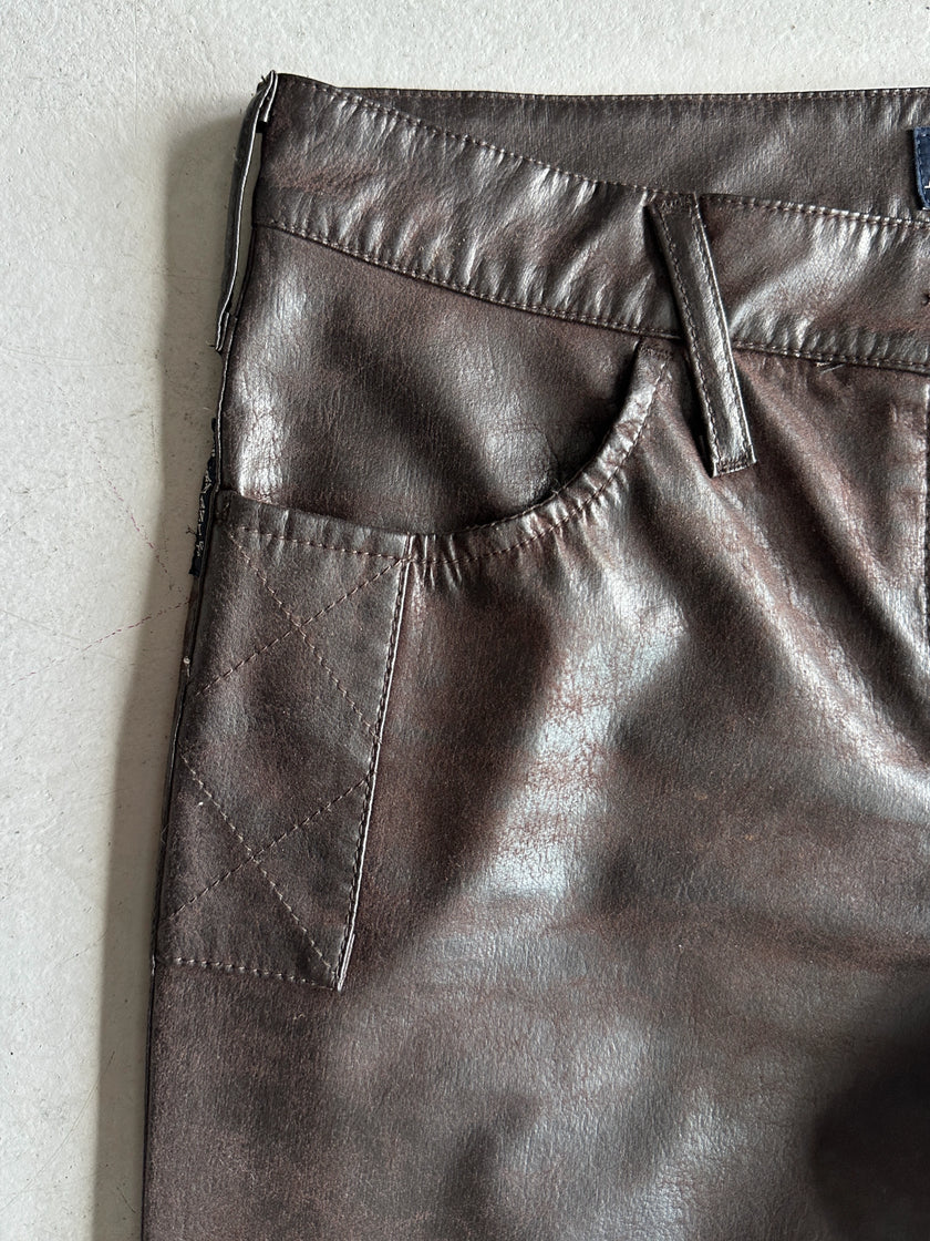 ARMANI JEANS - 2000s WIDE LEG DISTRESSED LEATHER TROUSERS