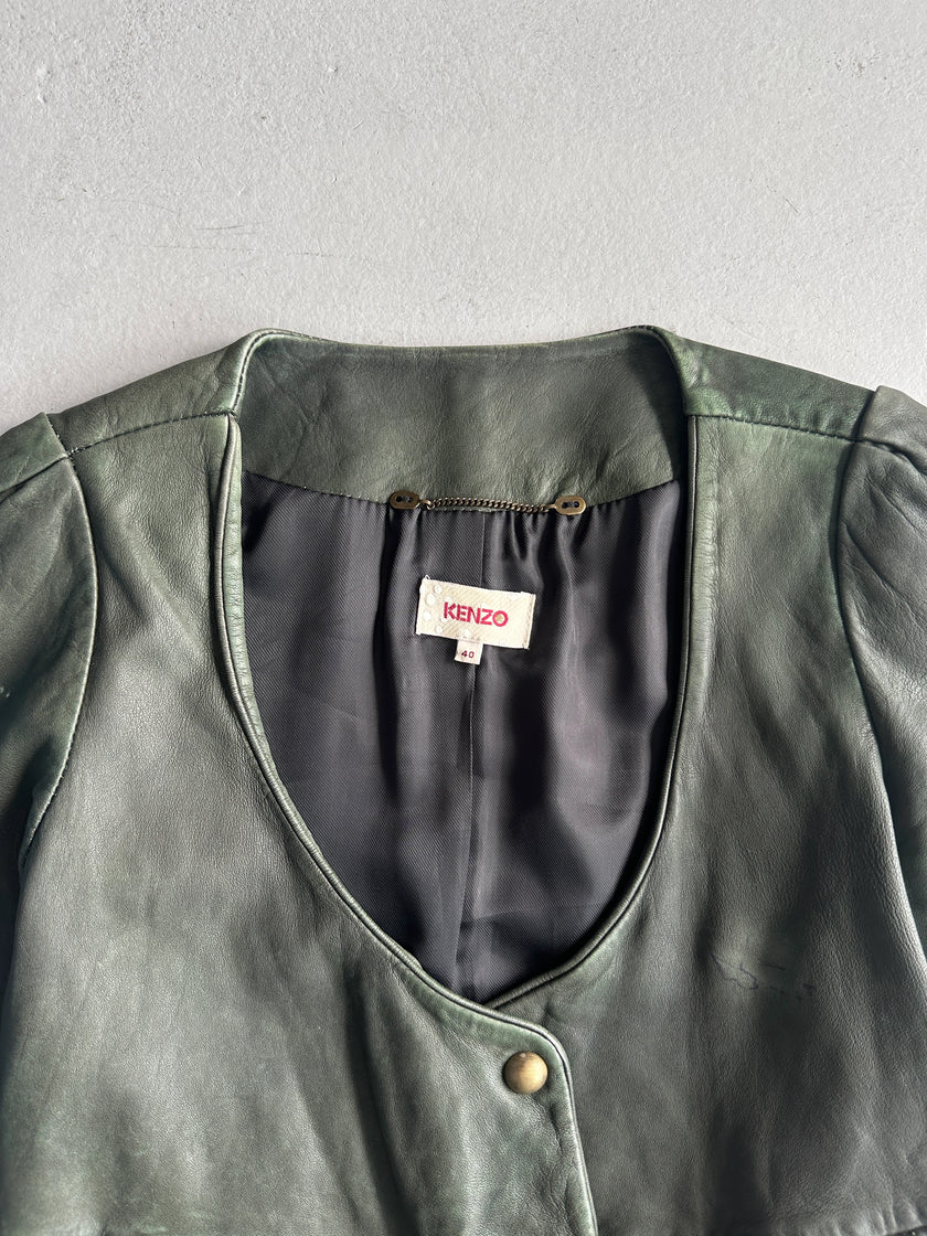 KENZO - 1990s SCOOP NECKLINE LEATHER JACKET