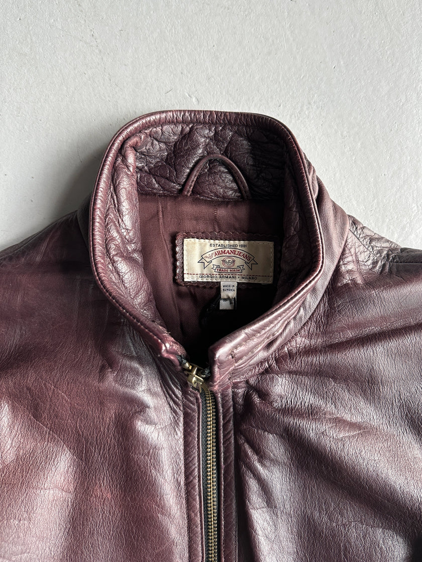 ARMANI JEANS - F/W 2000 LONG LEATHER COAT WITH PIPING DETAIL