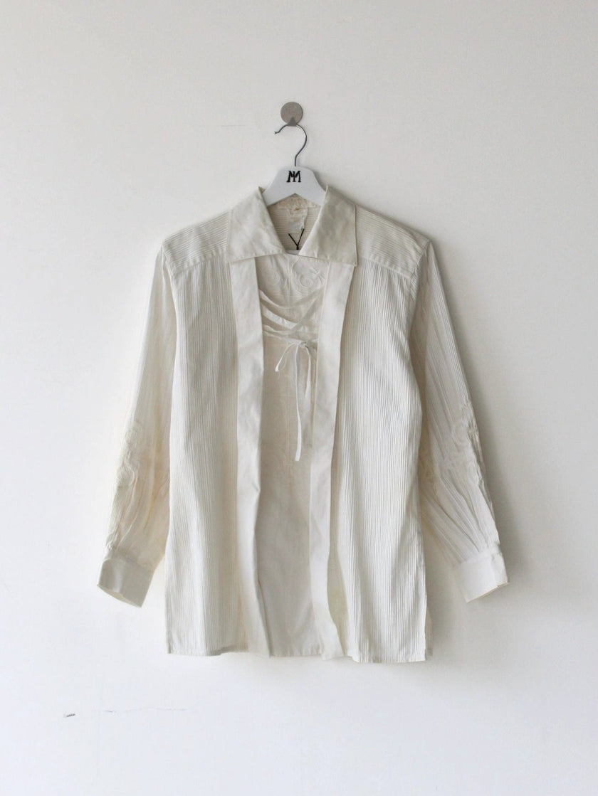 ESCADA - 1980s EMBROIDERED PLEATED BLOUSE