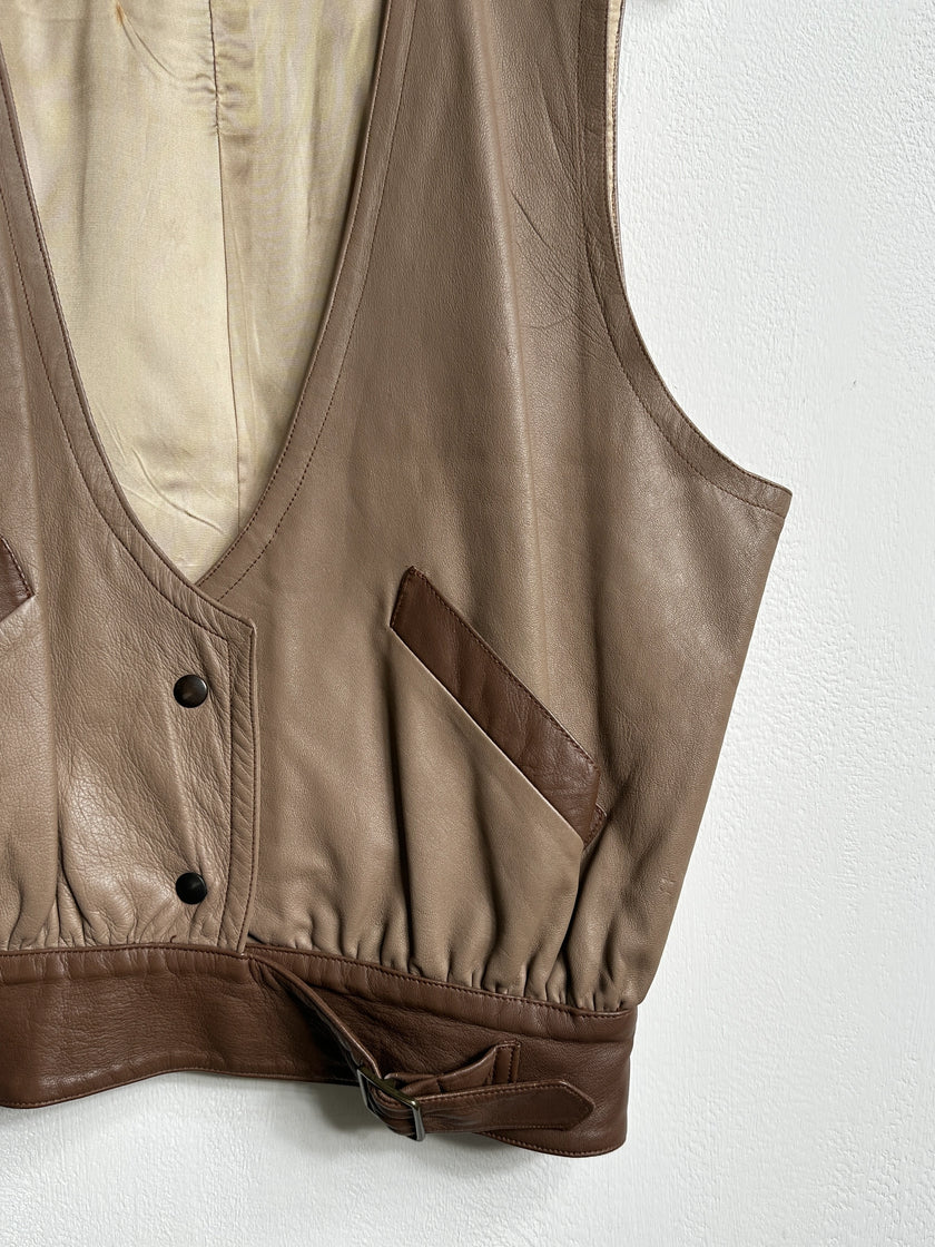 1980s TWO TONE LEATHER WAISTCOAT