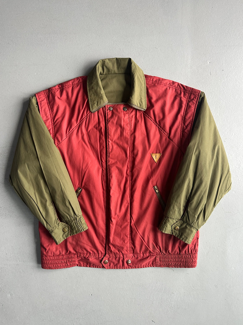 YVES SAINT LAURENT - 1980s 2 IN 1 REVERSIBLE BOMBER JACKET WITH ZIP AT COLLAR