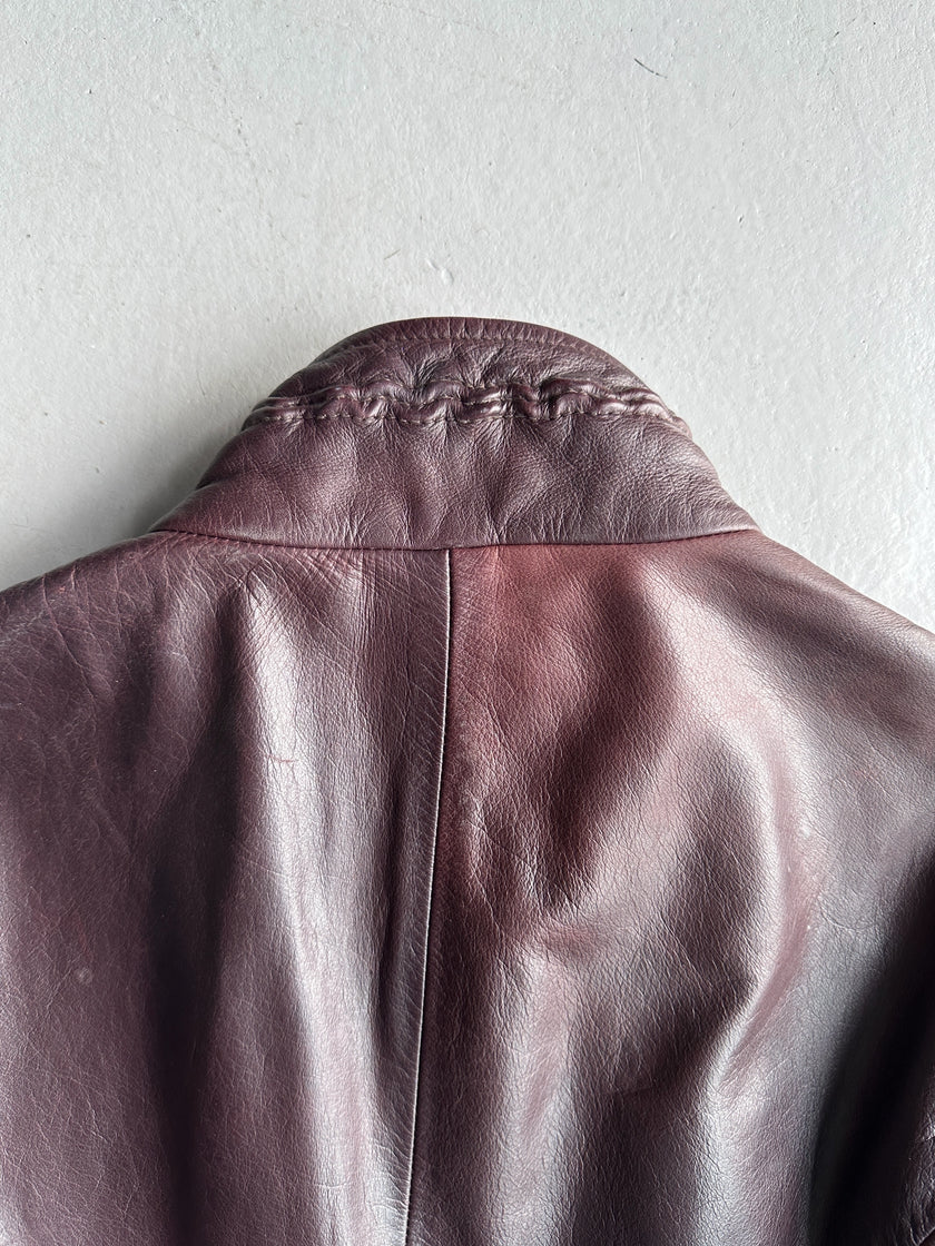 ARMANI JEANS - F/W 2000 LONG LEATHER COAT WITH PIPING DETAIL