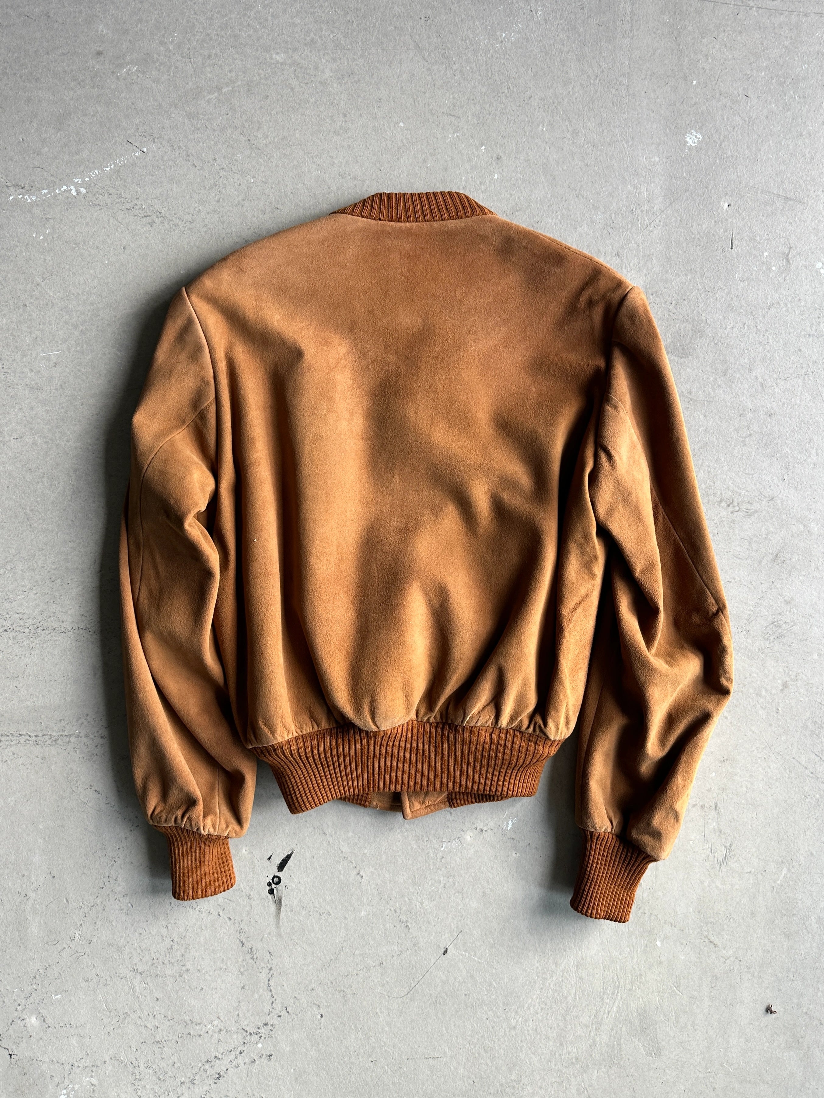 1980s SUEDE BOMBER JACKET WITH KNITTED COLLAR