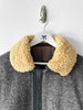 ITALIAN LABEL - 1980s PANELLED WOOL BOMBER JACKET WITH REMOVABLE SHEARLING COLLAR