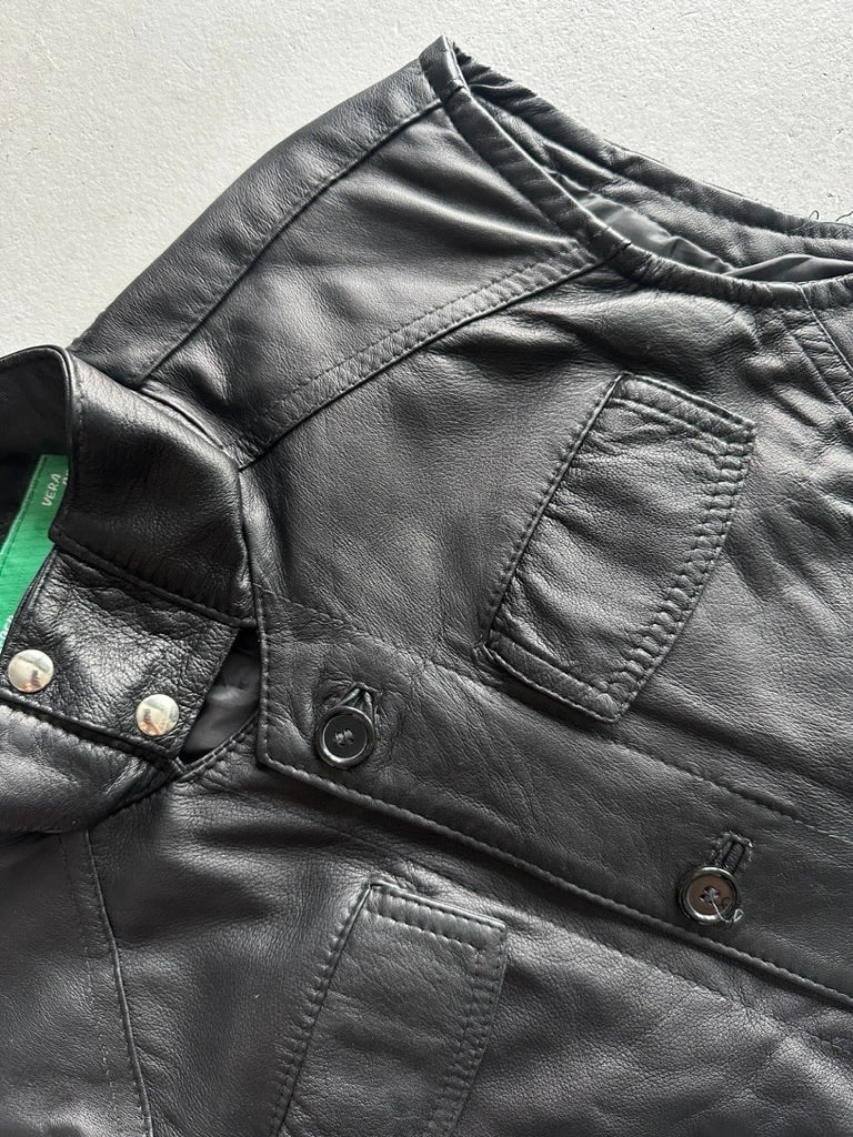 1990s FUNNEL NECK LEATHER VEST JACKET