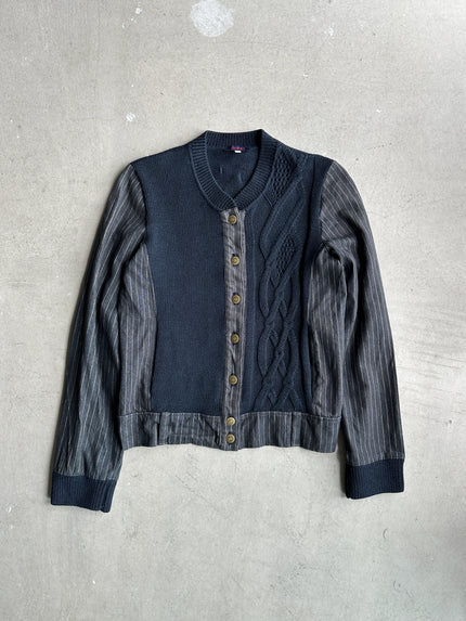 KENZO - 1990s PANELED KNIT CARDIGAN WITH STRIPED SLEEVE